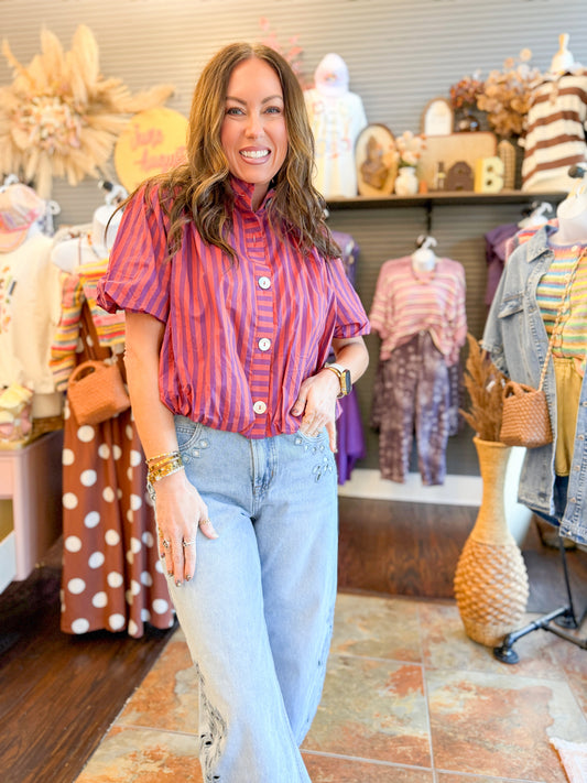 Caity Striped Top - Plum