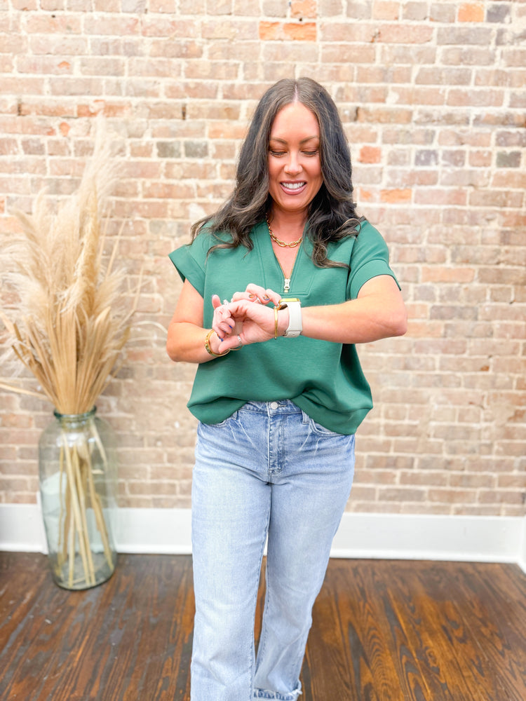 Jennifer Scuba Half Zip Top-Green