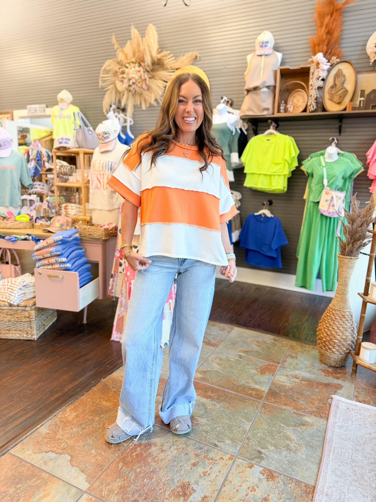 Harper Color Block Top-Orange