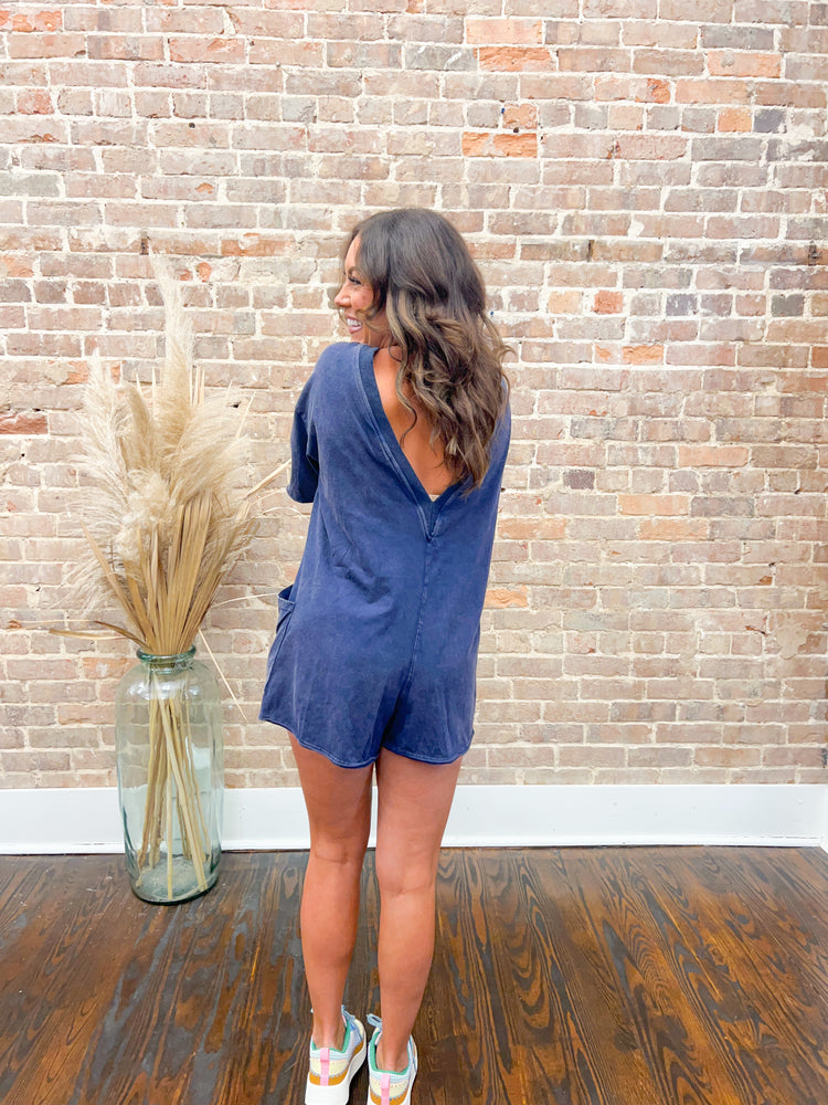 Franny Hot Shot Washed Romper-Navy