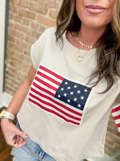 Liberty American Flag Tee - Beige