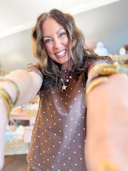 Jamie Polka Dot Set-Brown