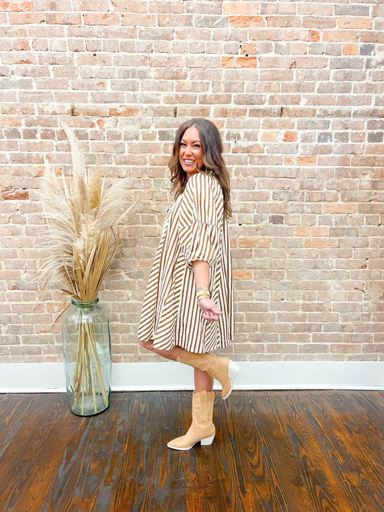 Lottie Stripe Dress-Brown