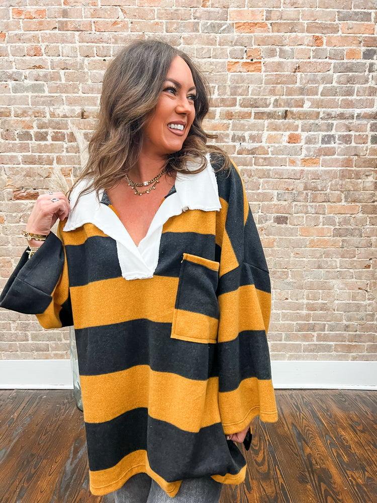 Samantha Oversized Striped Top-Mustard