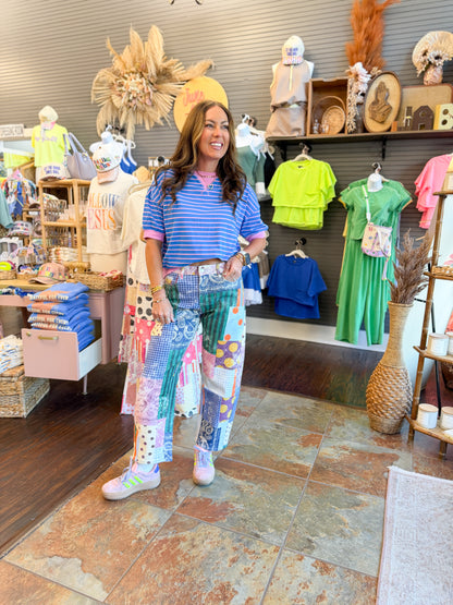 Hazel Striped Top-Blue/Pink