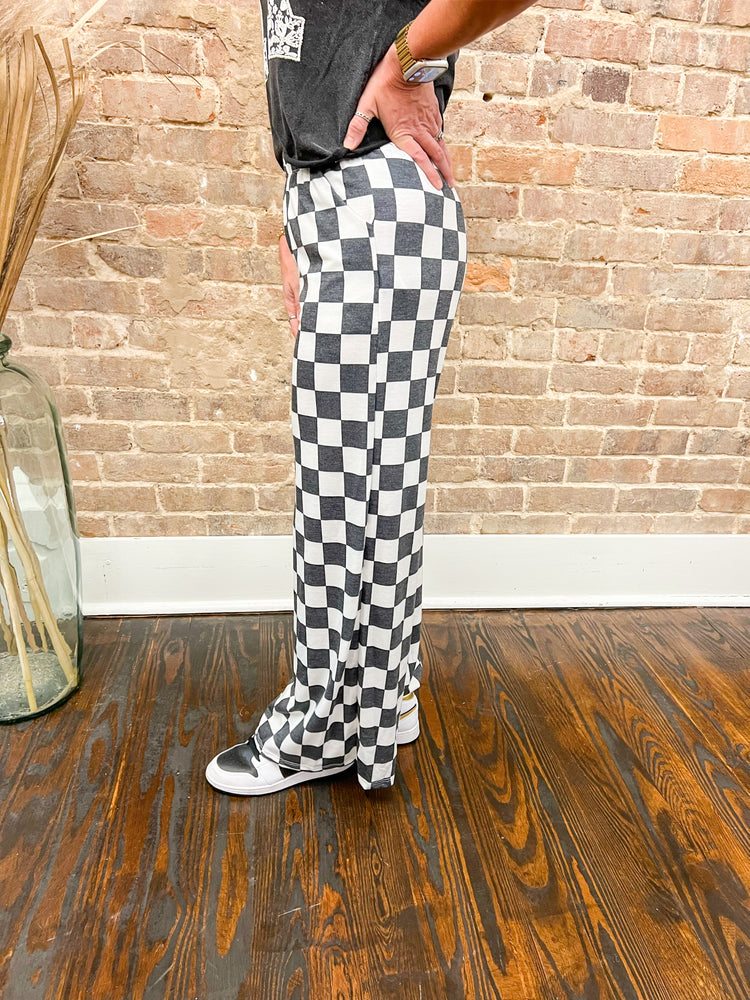 Devyn Checkered Pants-Black/White