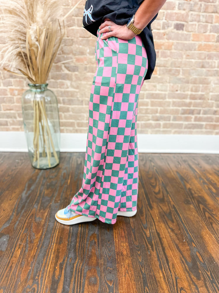 Devyn Checkered Pants-Pink/Green