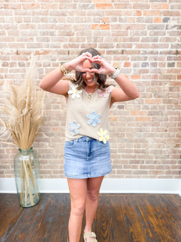 Nora Crochet Flower Top-Khaki
