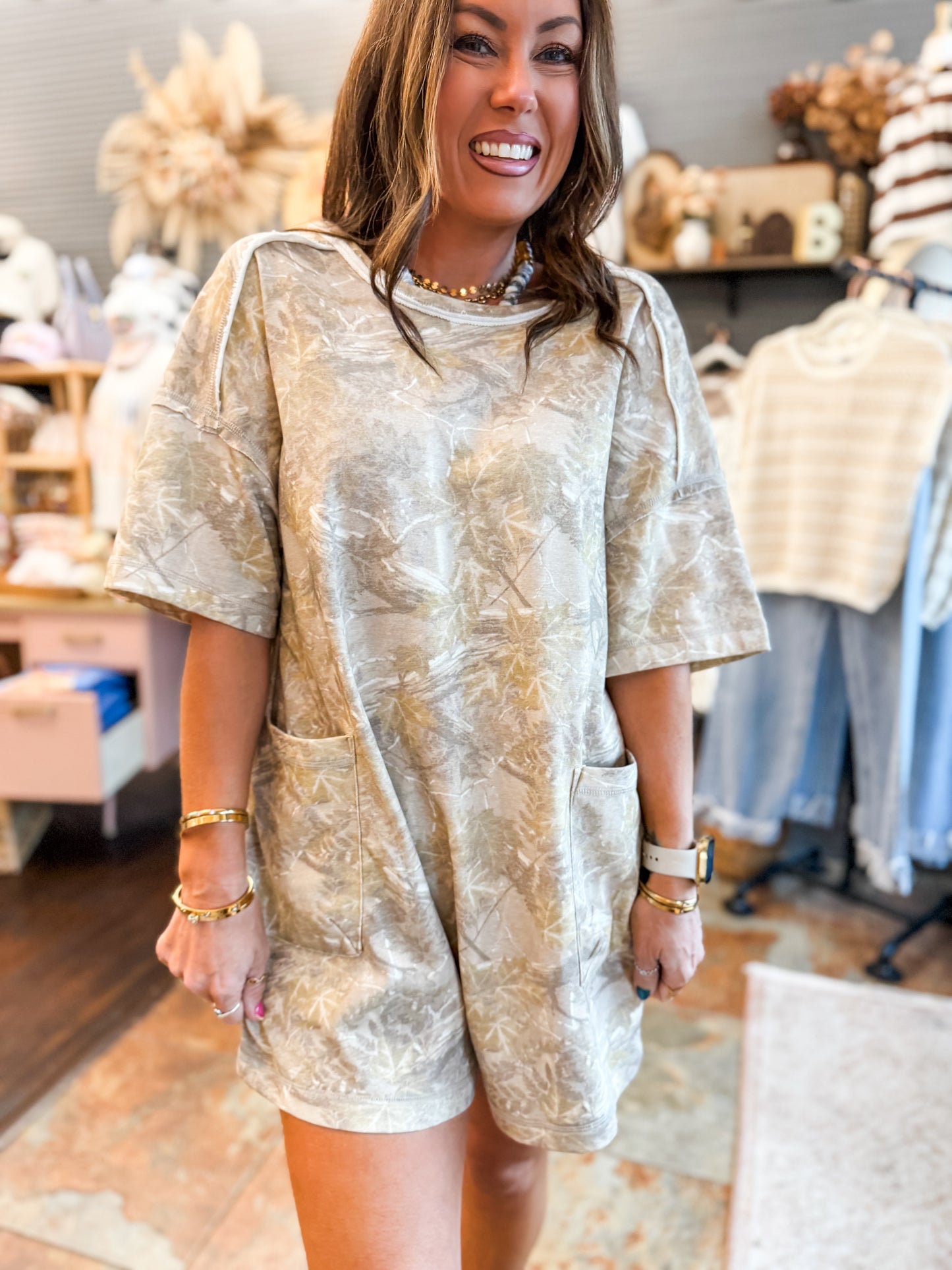 Callie Camo Romper-Taupe