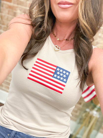 American Flag Embroidered Tank Top