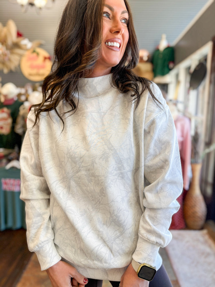 Camo Mock Neck Sweatshirt-White Camo