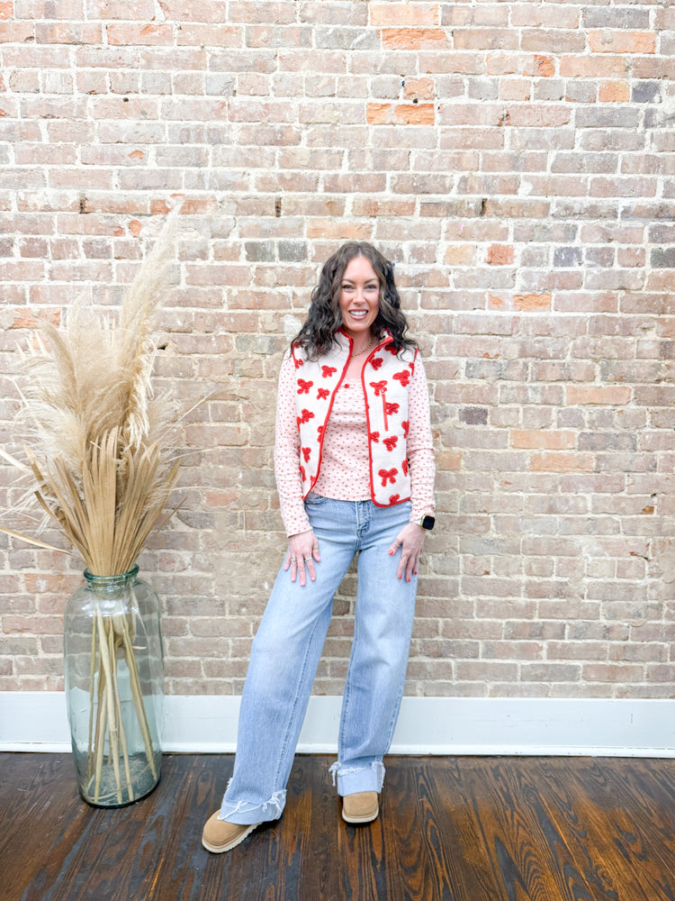 Brinley Textured Vest-Red Bow