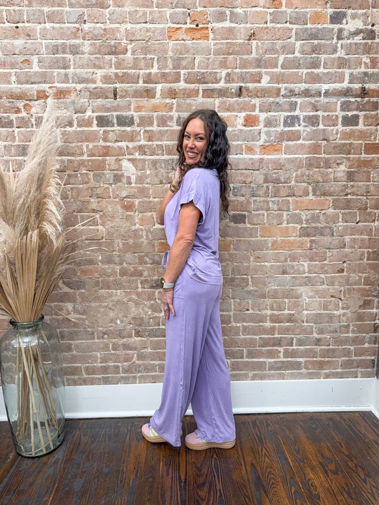 Riley Washed Ribbed Set-Lavender