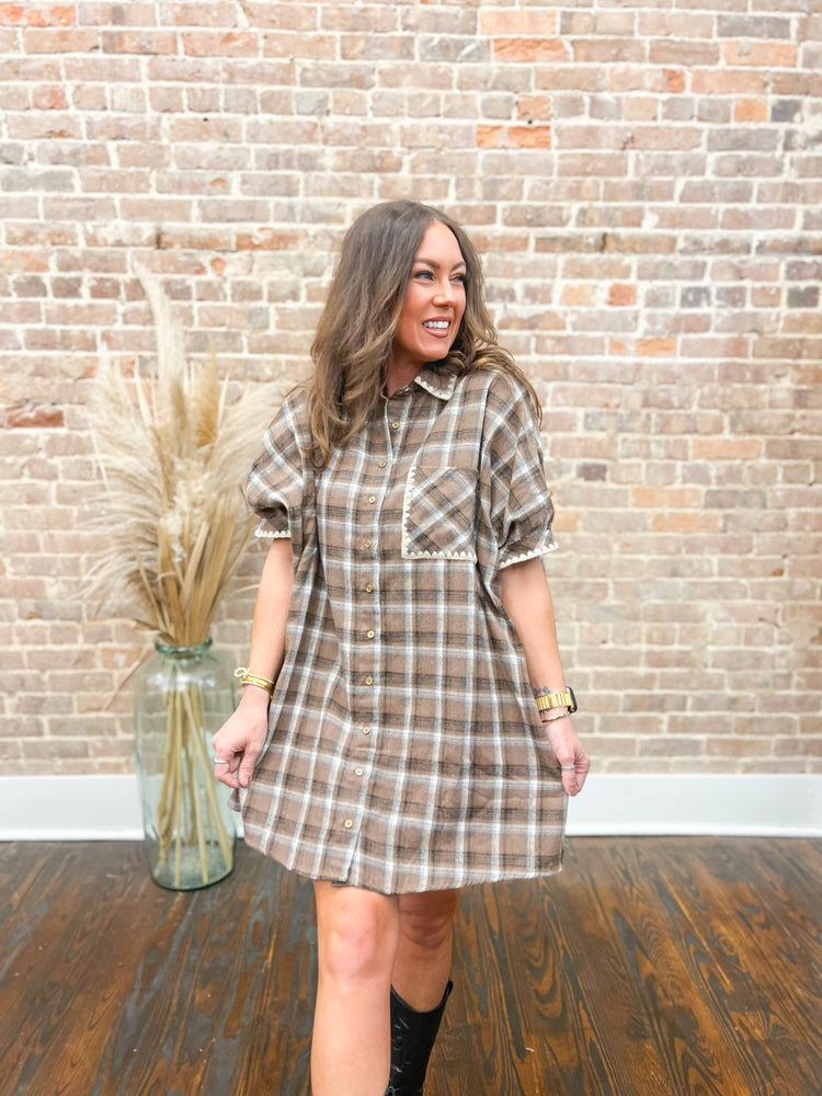 Stella Flannel Dress-Mocha