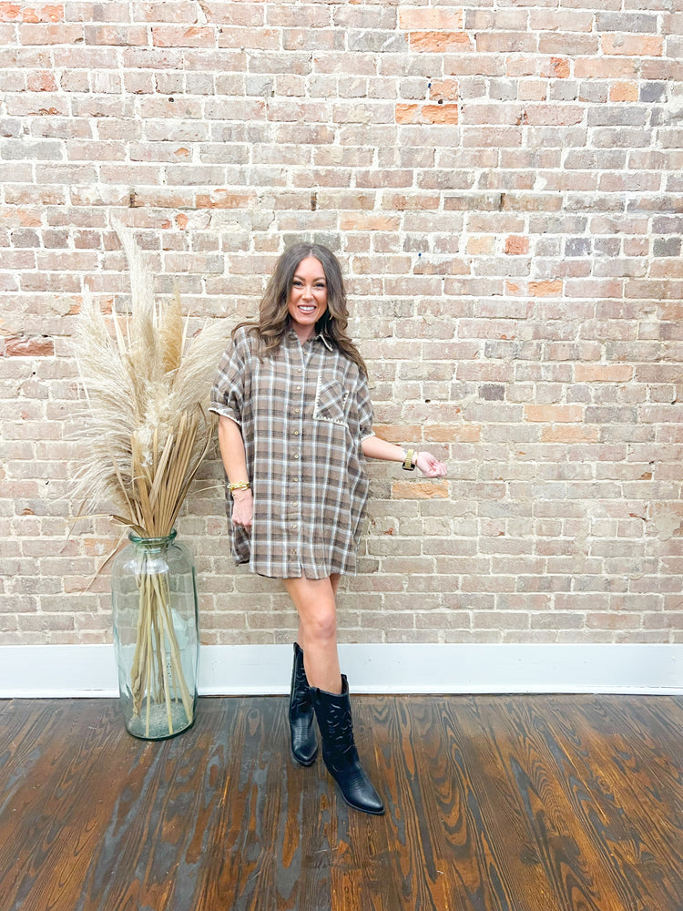 Stella Flannel Dress-Mocha