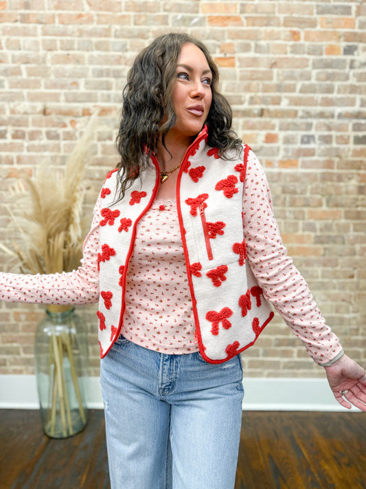 Brinley Textured Vest-Red Bow