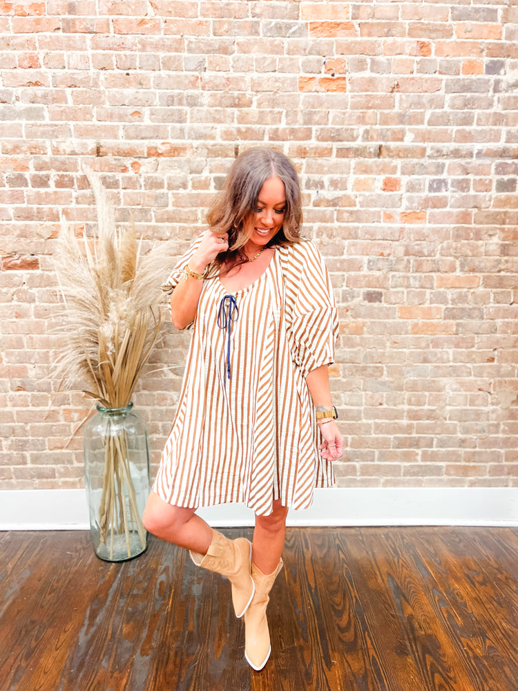 Lottie Stripe Dress-Brown