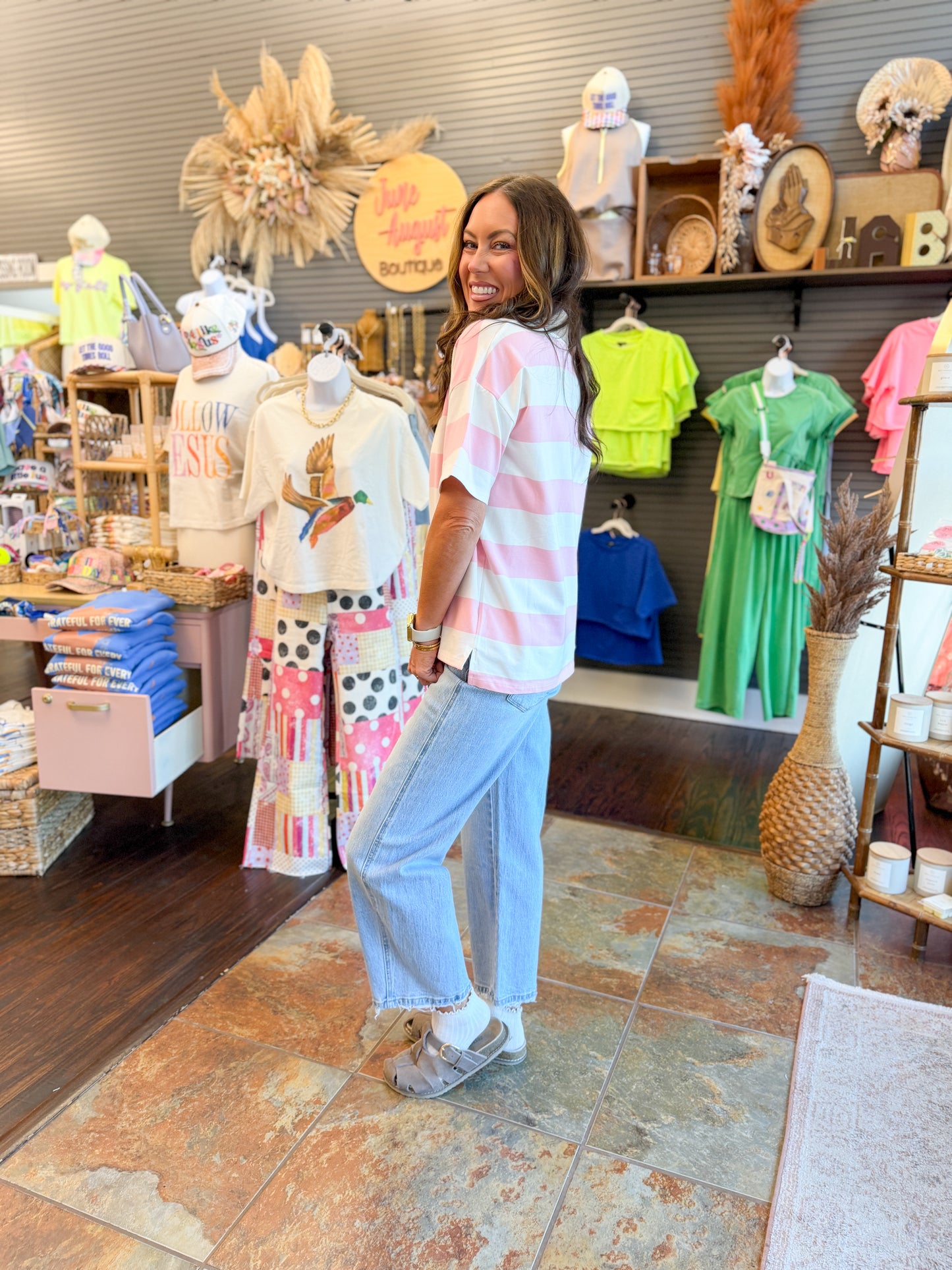 Emerson Striped Top-Pink