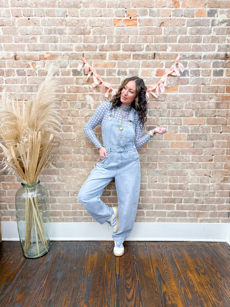 Tilly Polka Dot Mesh Top-Light Blue