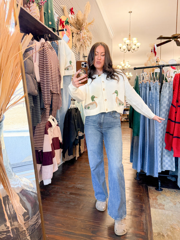 Mallard Duck Sweater Cardigan-Ivory