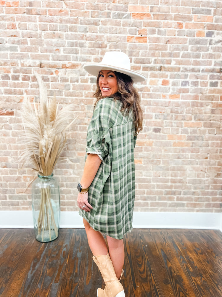 Stella Flannel Dress-Olive