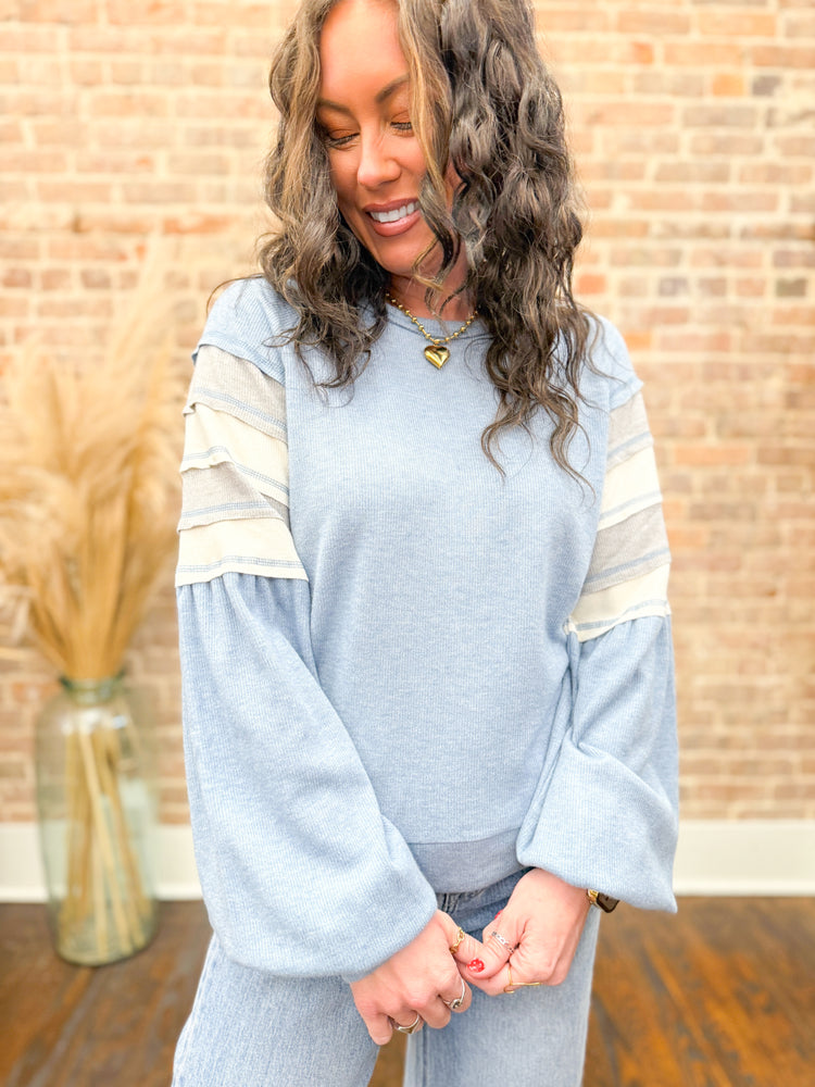 Evelyn Colorblock Top-Blue