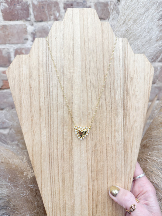 Non-Tarnish Pearl Heart Necklace