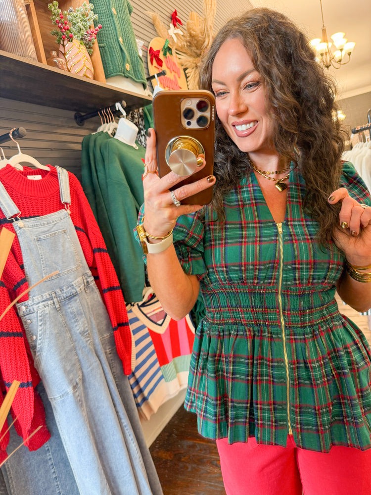 Joy Plaid Zipper Top
