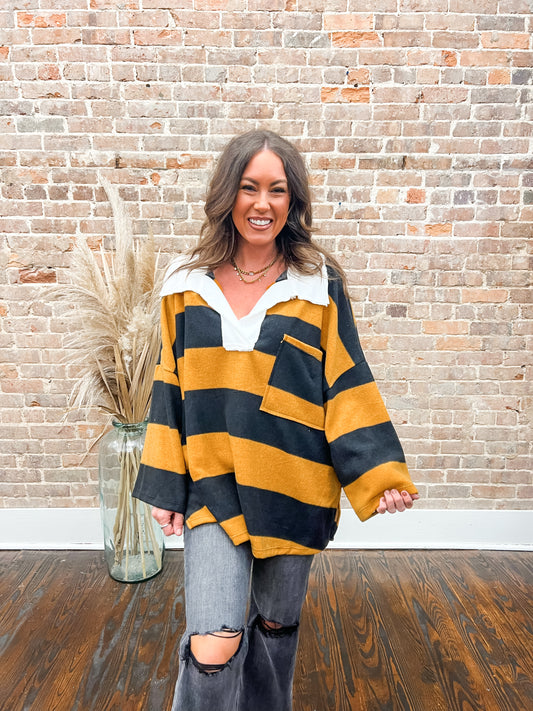 Samantha Oversized Striped Top-Mustard