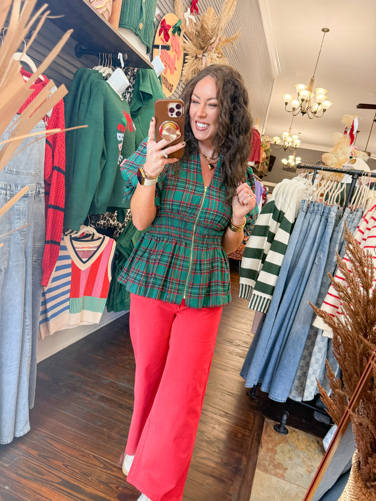 Joy Plaid Zipper Top