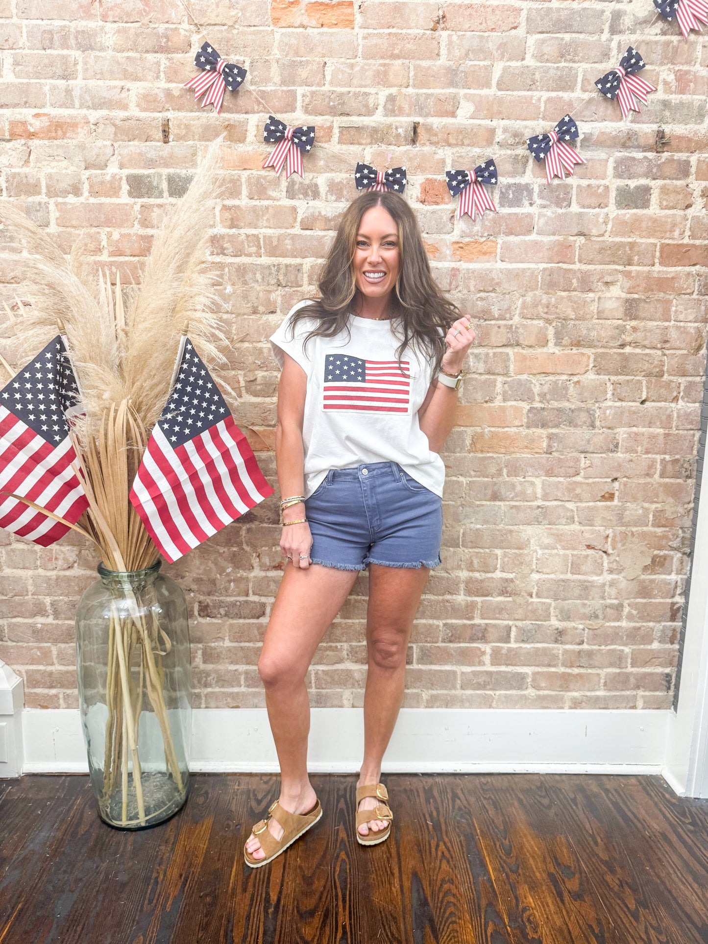 Lady American Flag Tee - White