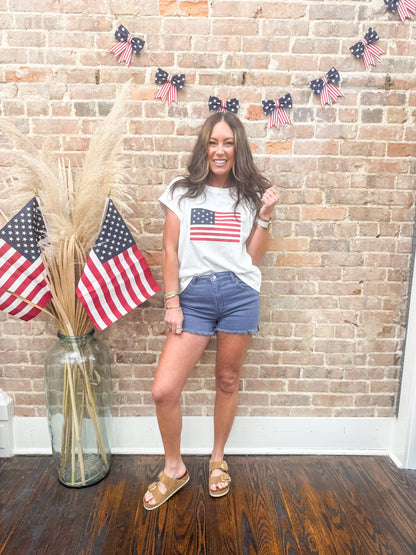 Lady American Flag Tee - White