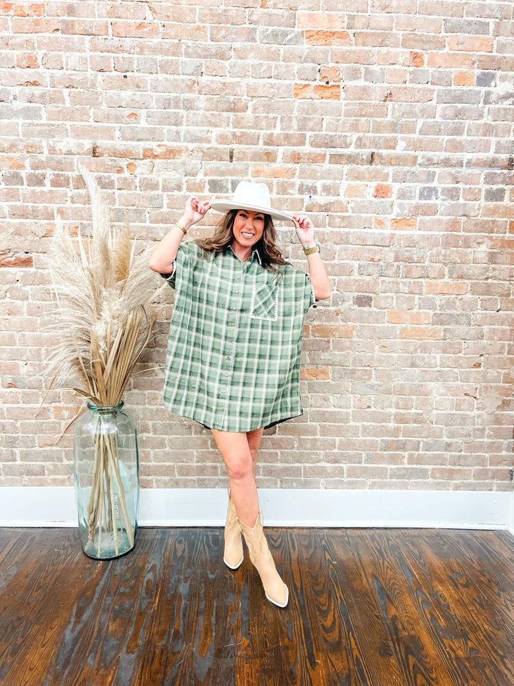 Stella Flannel Dress-Olive