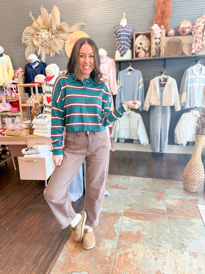 Presley Stripe Sweater Top-Green/Brown
