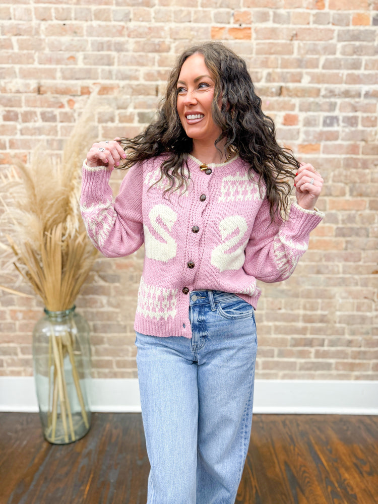 Raegan Swan Cardigan-Pink
