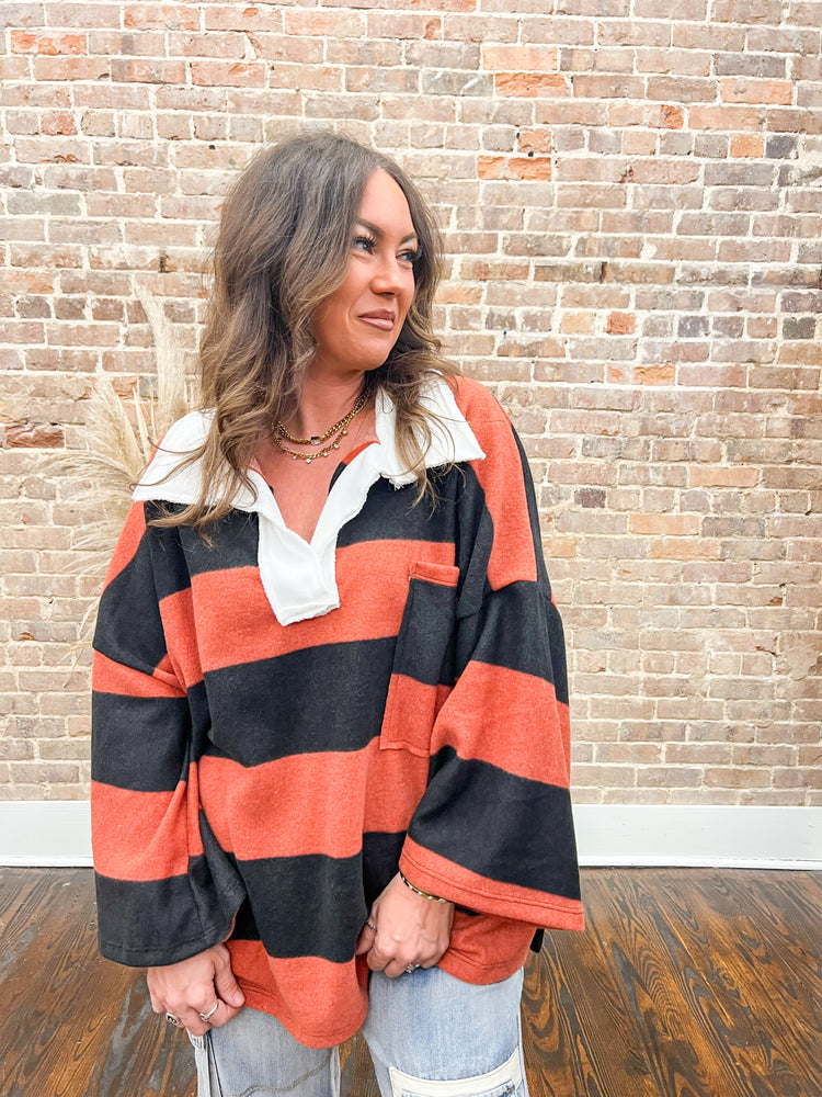 Samantha Oversized Striped Top-Rust