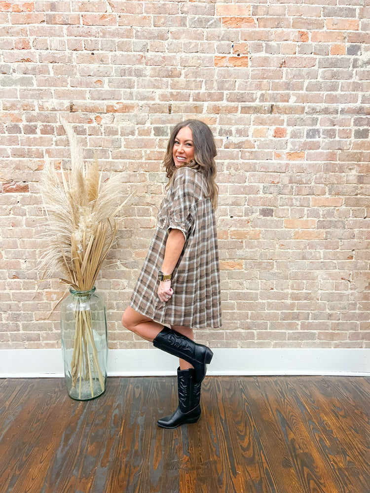 Stella Flannel Dress-Mocha