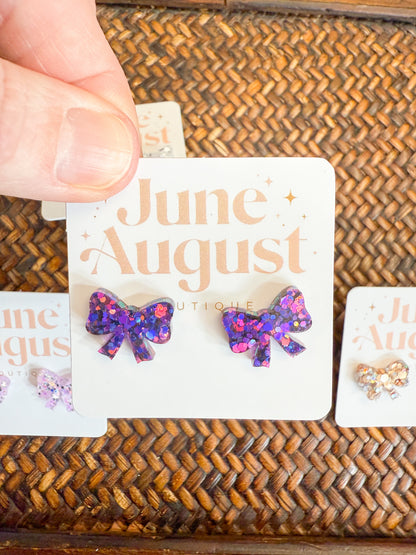 Claire Glitter Bow Studs
