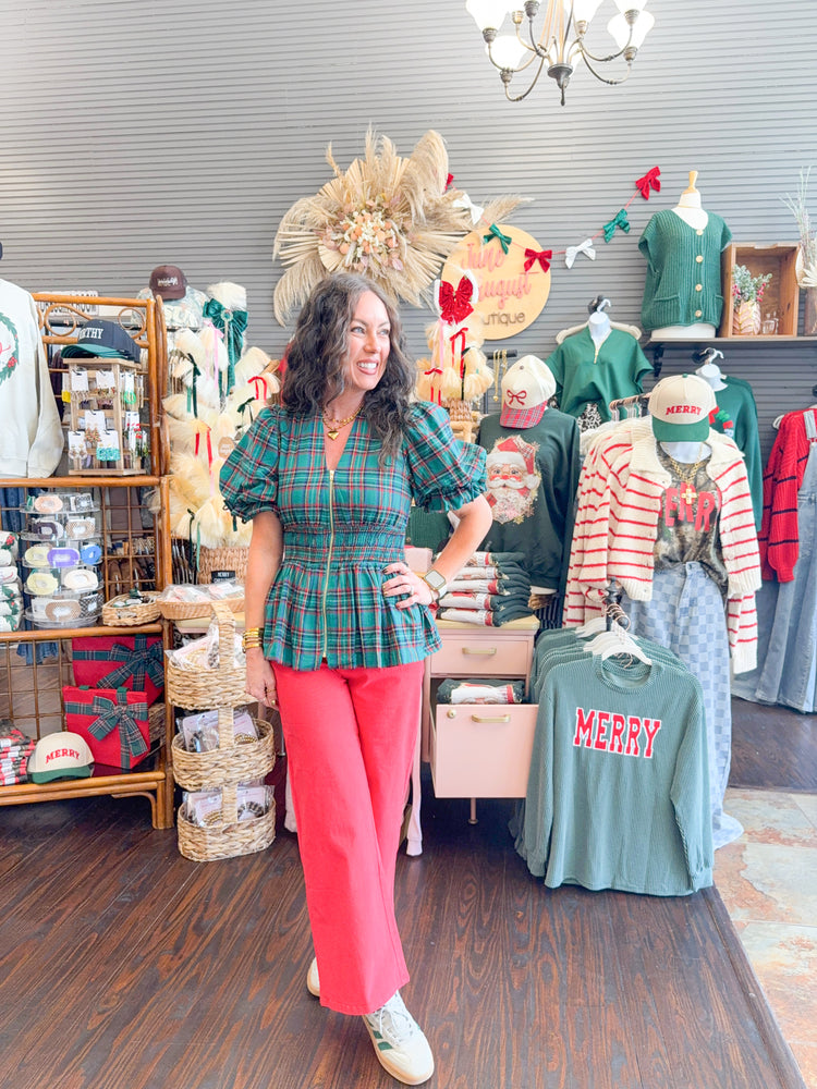 Joy Plaid Zipper Top