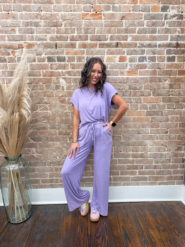 Riley Washed Ribbed Set-Lavender