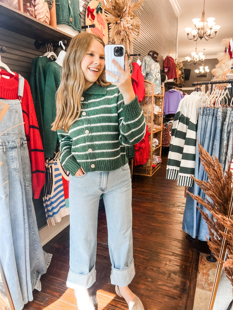 June Striped Cardigan-Green