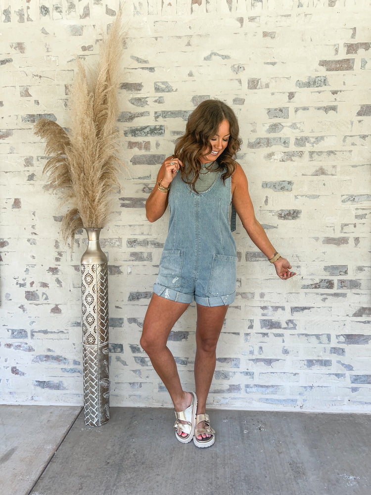 Lynlee Washed Denim Shortalls