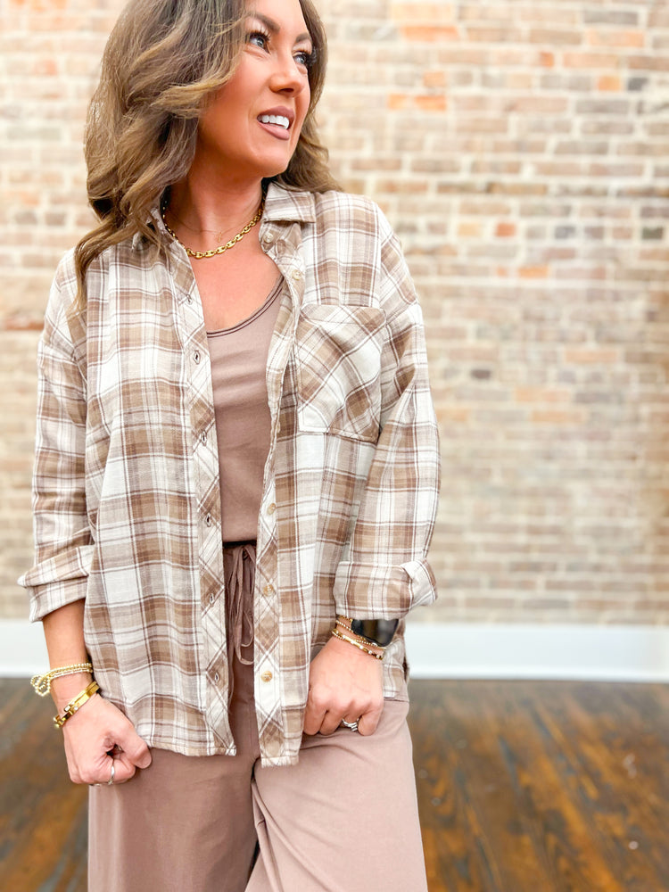 Nicole Oversized Flannel-Mocha