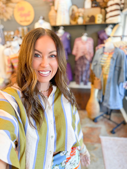 Aria Stripe Top-Olive/Blue