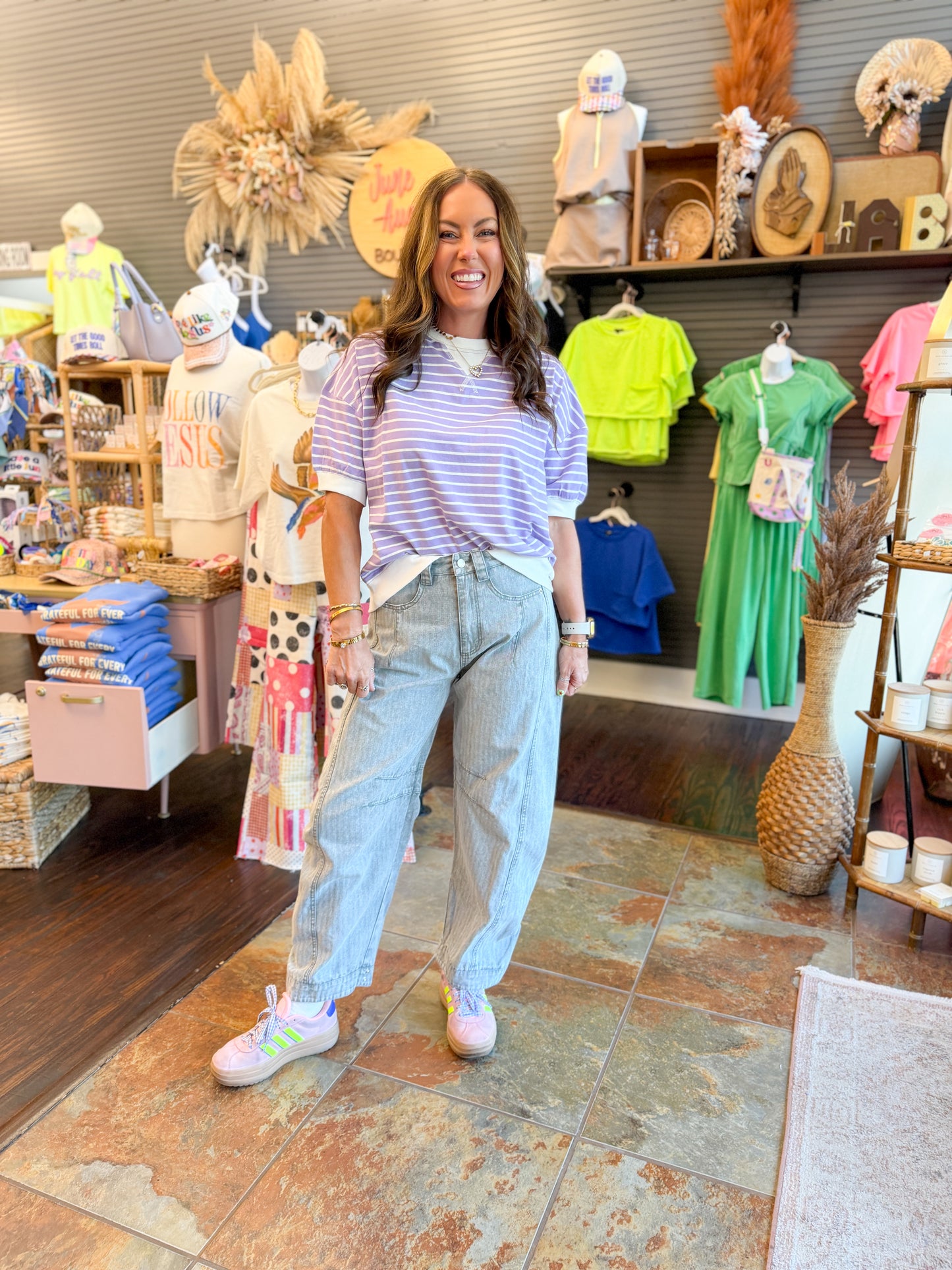 Hazel Striped Top-Lavender/White