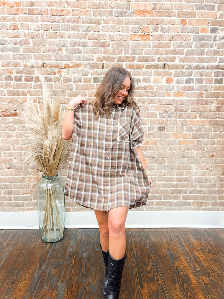 Stella Flannel Dress-Mocha