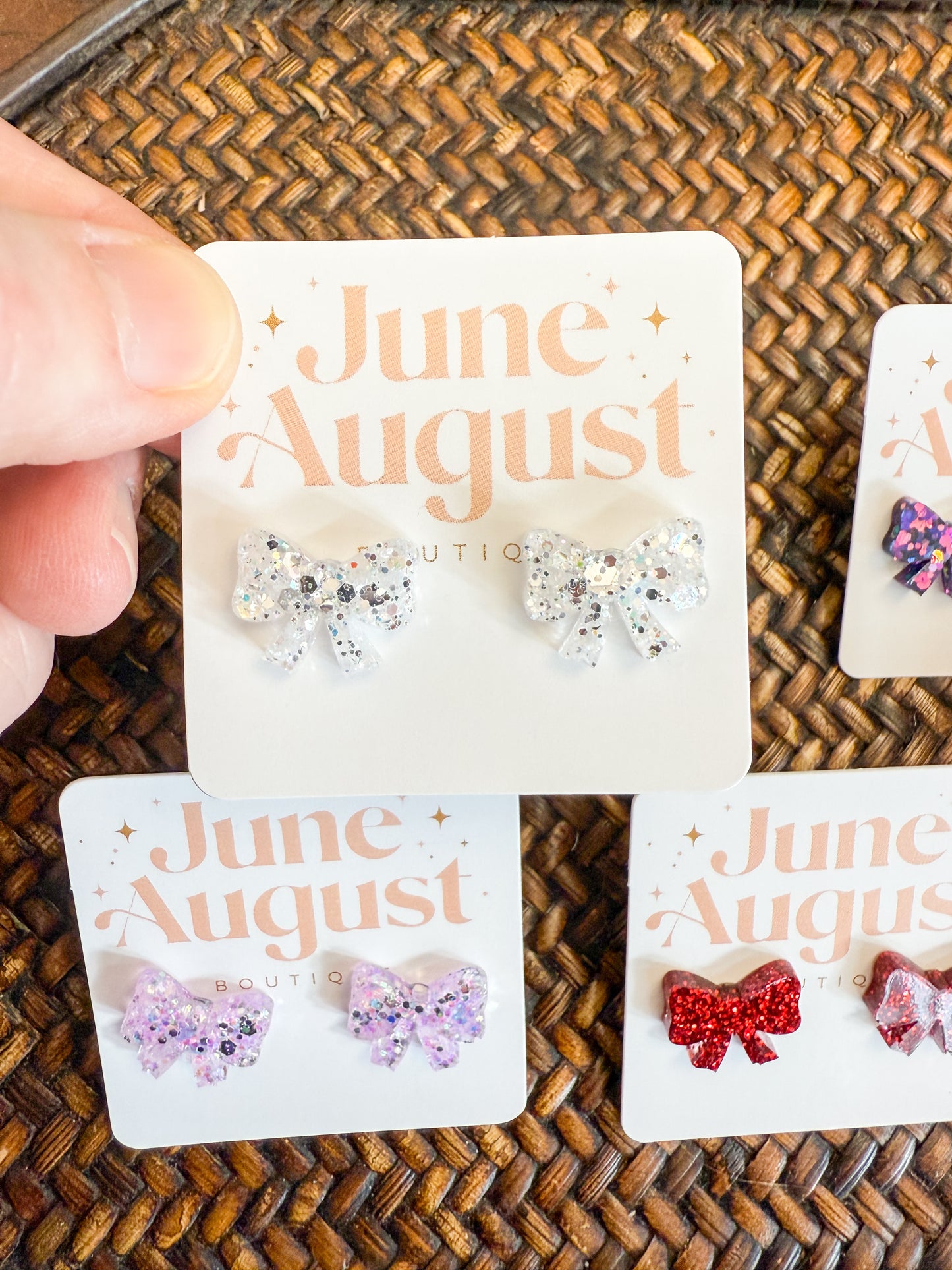 Claire Glitter Bow Studs