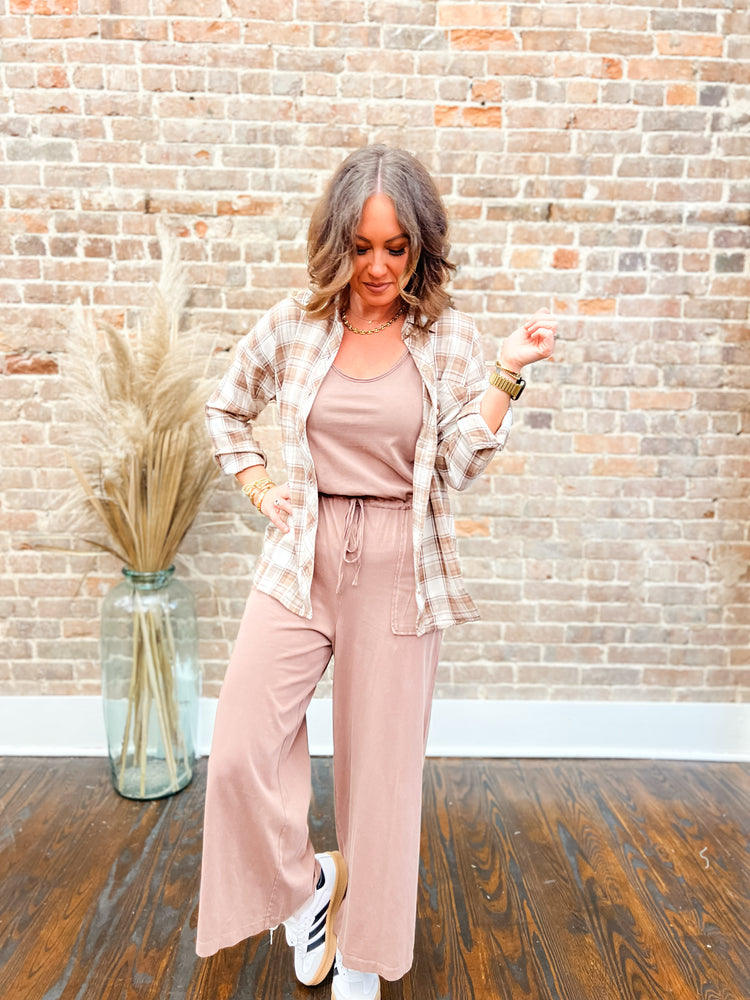 Kayla Wide Leg Jumpsuit-Mocha