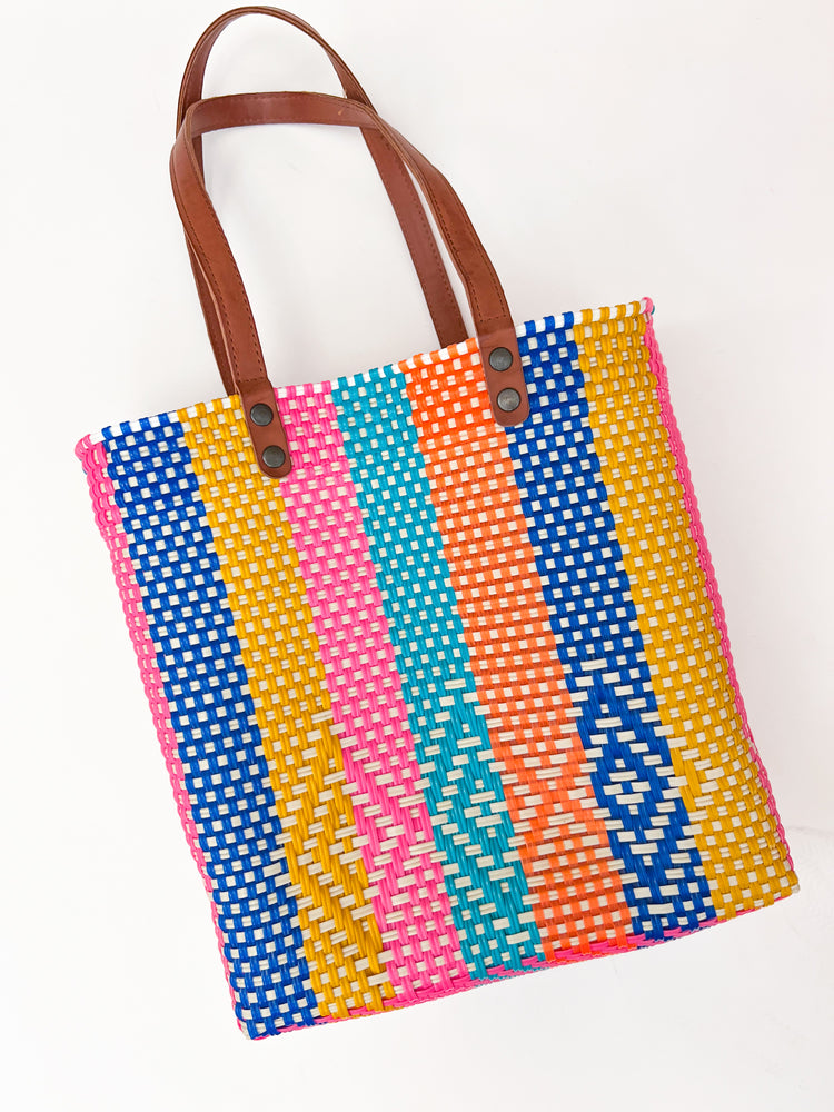 Emory Weaved Tote- Hot Pink Aztec
