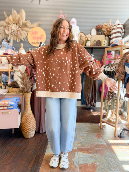 Thankful/Fawn Print Mock Neck Sweatshirt